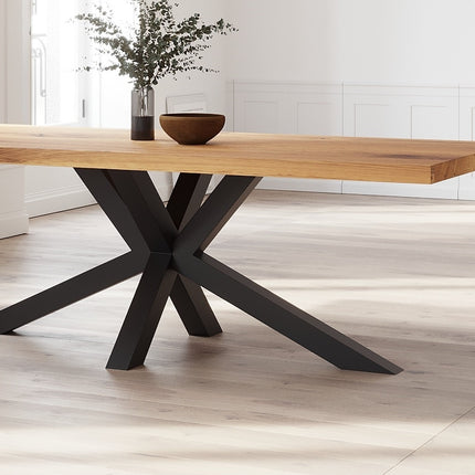 Solid Oak Dining Table with Star Steel Base – DURABLE HARDWOOD CLAR 083