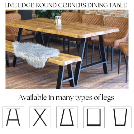 Live Edge Round Corners Dining Table with Metal Legs Cotswold