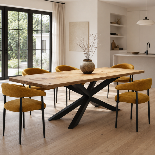 Brigg Straight Edge Rustic Dining Table Steel Spider Frame Base