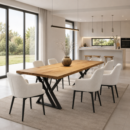 Brigg Straight Edge Dining Table Rustic Wood  XV Steel Legs