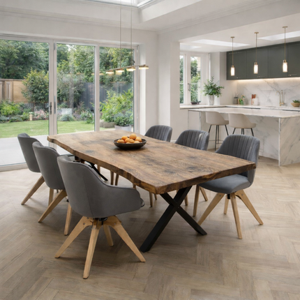 Firsby Live Edge Dining Table X Frame Steel Legs