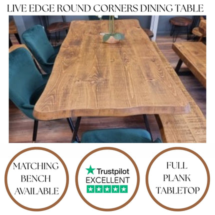 Live Edge Round Corners Dining Table with Metal Legs Cotswold