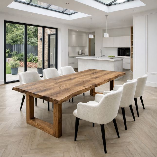 Firsby Live Edge Dining Table Square Chunky Wooden Legs Handmade Characteristic of the Countryside