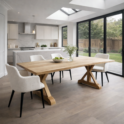 Tothill Solid Oak Dining Table Straight Edge with Wooden Farmhouse Legs 220cm x 90cm (8 seater)