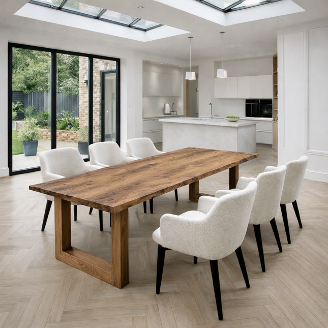 Firsby Live Edge Dining Table Square Chunky Wooden Legs Handmade Characteristic of the Countryside