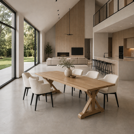 Tothill Solid Oak Dining Table Straight Edge with Wooden Farmhouse Legs 220cm x 90cm (8 seater)