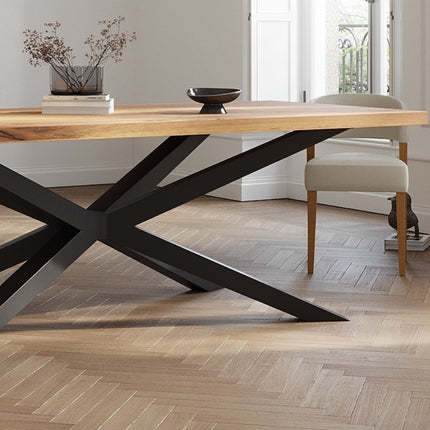Solid Oak Dining Table with Spider Steel Base – DURABLE HARDWOOD CLAR 082