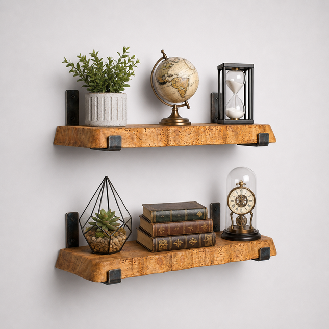 Croxby Live Edge Round Corners Rustic Shelf U Shaped Bracket