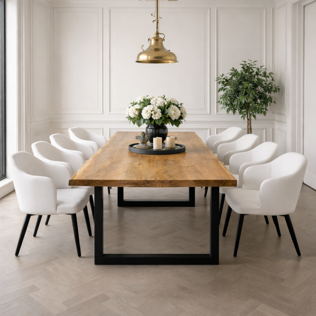 Moffat Live Edge Solid Oak Dining Table Chunky Steel Leg