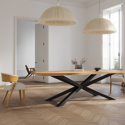 Solid Oak Dining Table with Spider Steel Base – DURABLE HARDWOOD CLAR 082