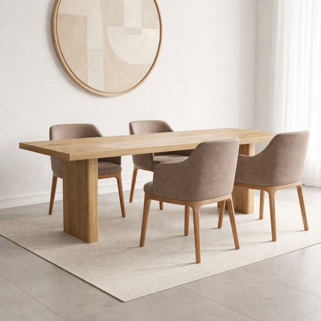 Solid Oak Dining Table with Wooden Block Rounded Up Legs – DURABLE HARDWOOD CLAR 019