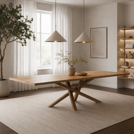 Ranby Oak Modern Dining Table Crossover Wooden Base