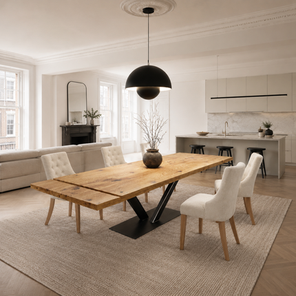 Brigg Dining Table Straight Edge Extendable 2 Sides  V Steel Base