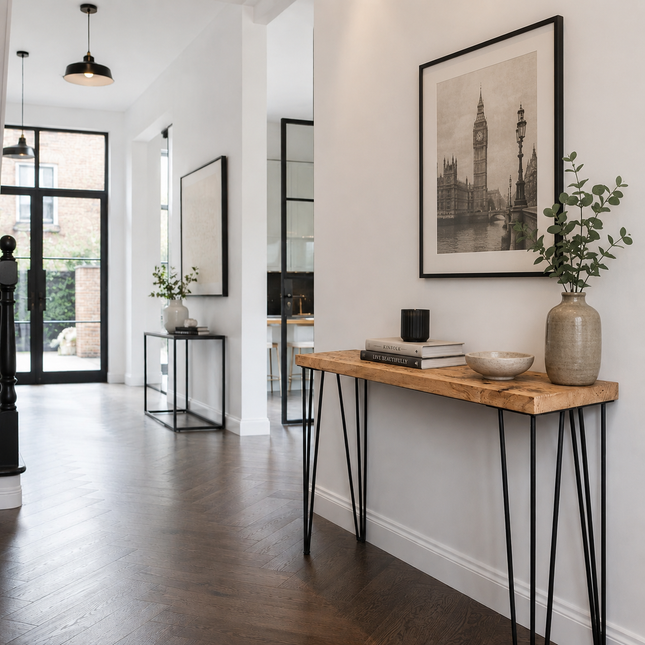 Freestanding Rustic Console Table With Hairpin Legs 34cm Depth