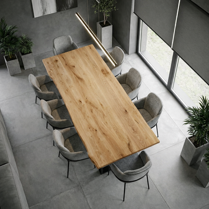 Firsby Live Edge Solid Oak Dining Table Steel Leg