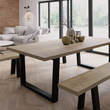 Solid Oak Dining Table Steel Legs CLAR 033