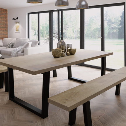 Solid Oak Dining Table Steel Legs CLAR 033