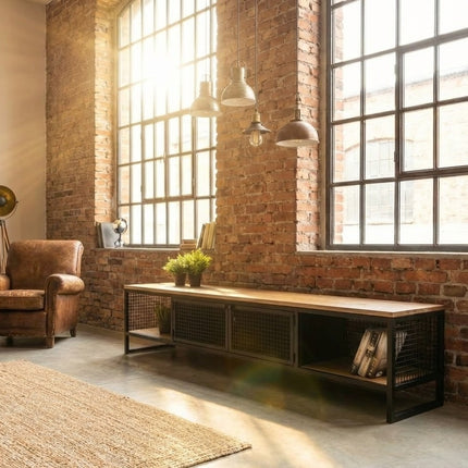 Oak TV cabinet with perforation, loft style Langtoft