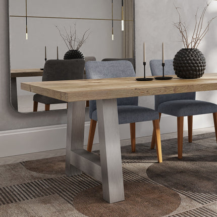 Solid Oak Dining Table Chunky Steel Legs CLAR 018