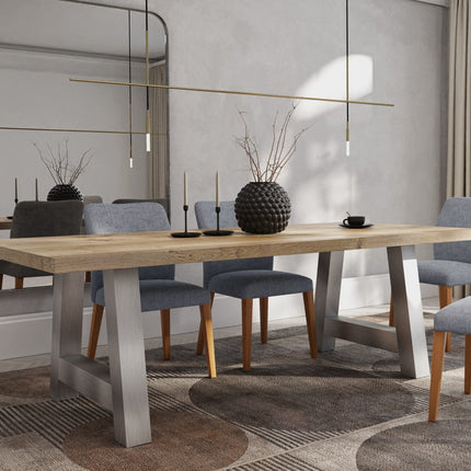 Solid Oak Dining Table Chunky Steel Legs CLAR 018