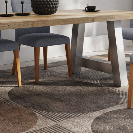 Solid Oak Dining Table Chunky Steel Legs CLAR 018