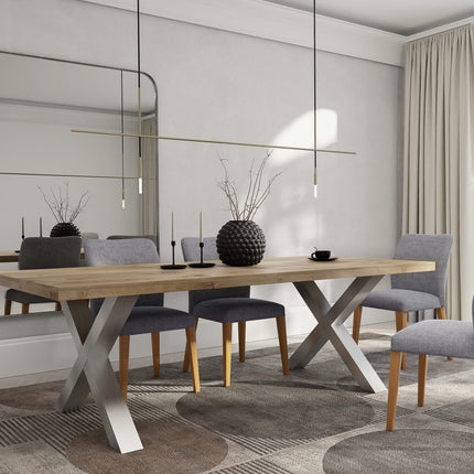 Solid Oak Dining Table Chunky Steel Legs CLAR 017