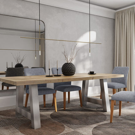 Solid Oak Dining Table Chunky Steel Legs CLAR 018