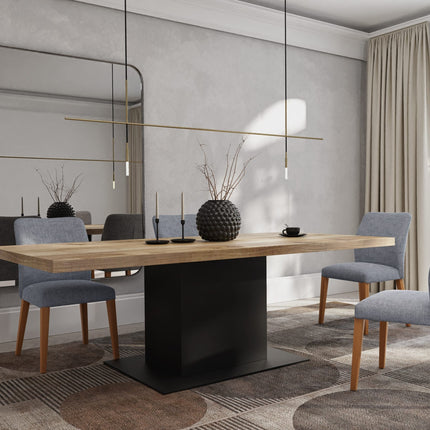 Solid Oak Dining Table Steel Base – Industrial Rustic Handmade Kitchen Table CLAR 012