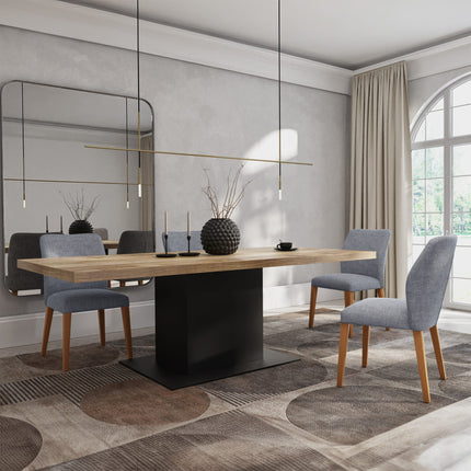 Solid Oak Dining Table Steel Base – Industrial Rustic Handmade Kitchen Table CLAR 012