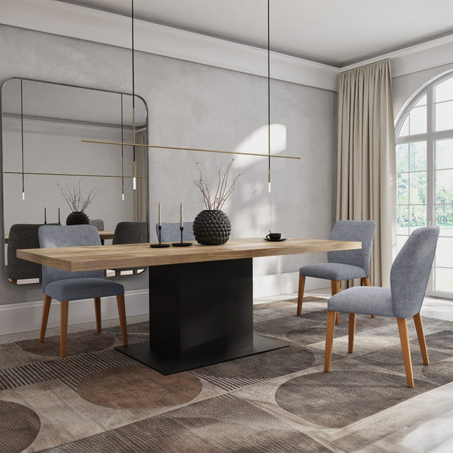 Solid Oak Dining Table Steel Base – Industrial Rustic Handmade Kitchen Table CLAR 012