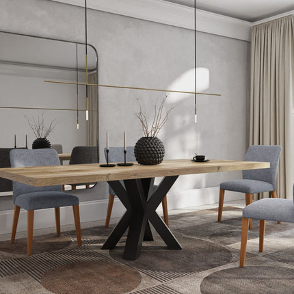 HARDWOOD Solid Oak Dining Table Steel Base- Industrial Rustic Handmade Kitchen Table CLAR 014