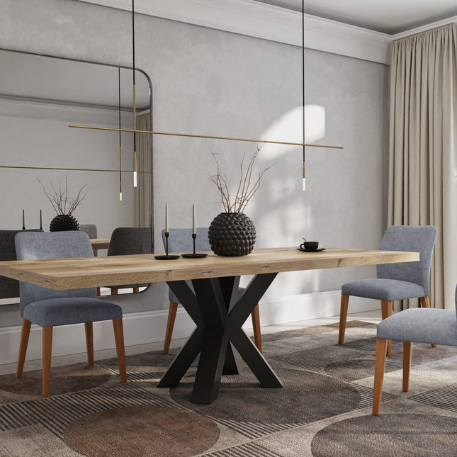 HARDWOOD Solid Oak Dining Table Steel Base- Industrial Rustic Handmade Kitchen Table CLAR 014