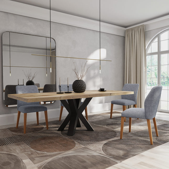 HARDWOOD Solid Oak Dining Table Steel Base- Industrial Rustic Handmade Kitchen Table CLAR 014