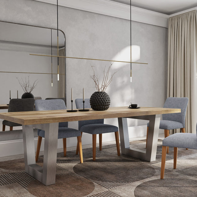 Solid Oak Dining Table Chunky Steel Legs CLAR 016