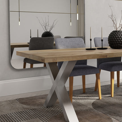Solid Oak Dining Table Chunky Steel Legs CLAR 017