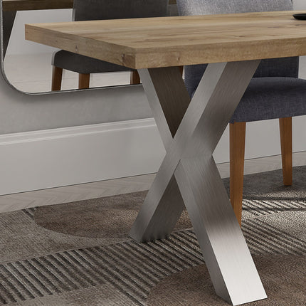 Solid Oak Dining Table Chunky Steel Legs CLAR 017