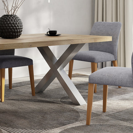 Solid Oak Dining Table Chunky Steel Legs CLAR 017