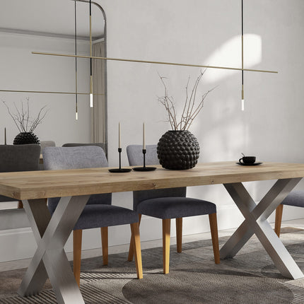 Solid Oak Dining Table Chunky Steel Legs CLAR 017