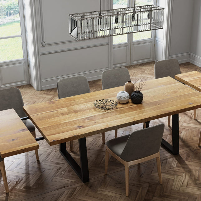 Extendable Solid Oak Dining Table Clar Trapezium Legs 090