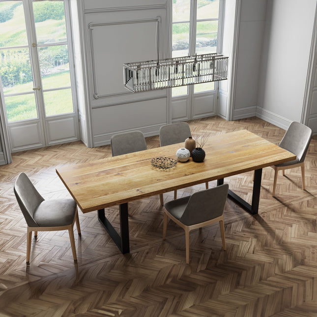 Solid Oak Dining Table SQ Steel Legs CLAR 075