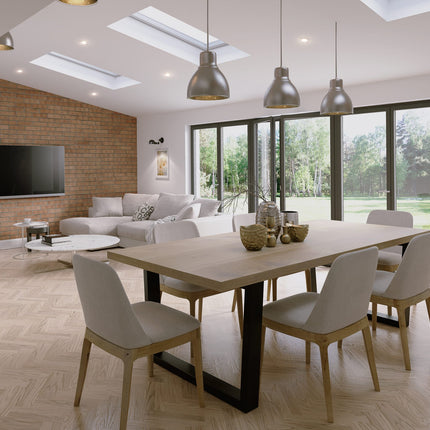 Solid Oak Dining Table Steel Leg 034