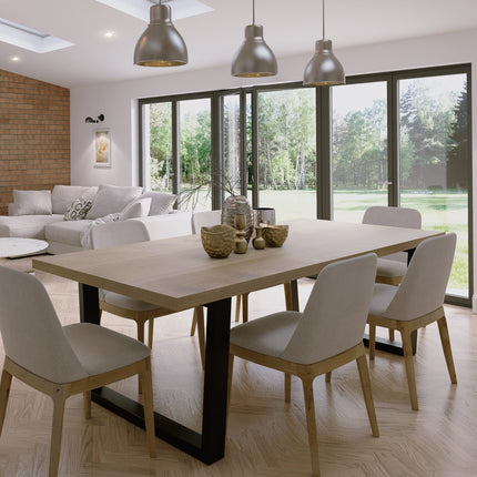 Solid Oak Dining Table Steel Leg 034