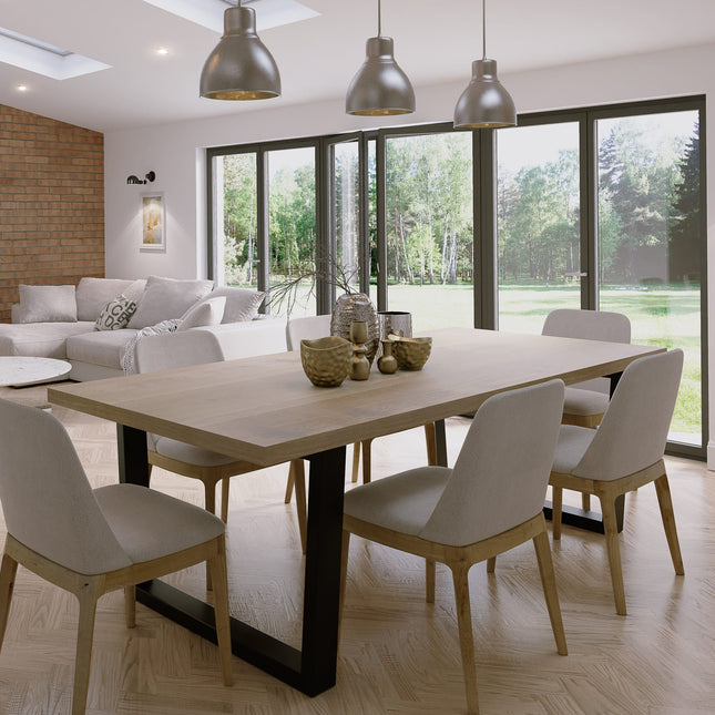 Solid Oak Dining Table Steel Leg 034