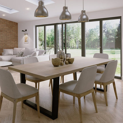 Solid Oak Dining Table Steel Leg 034