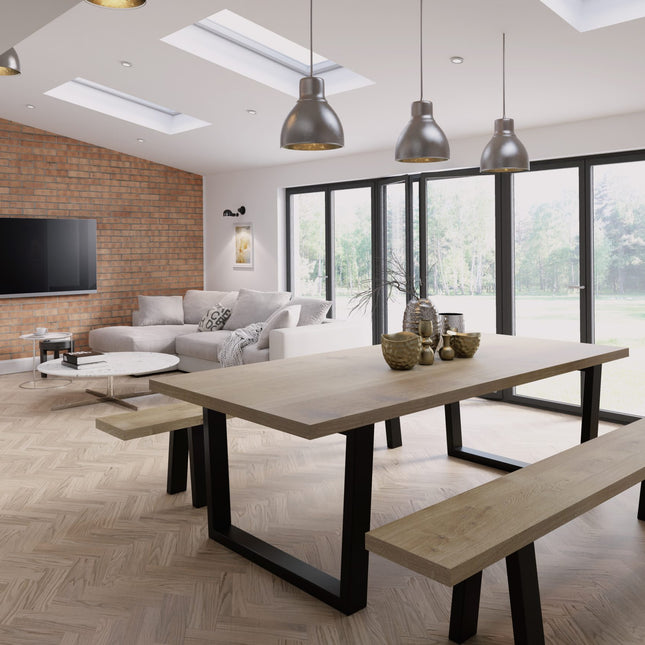 Solid Oak Dining Table Steel Legs CLAR 033