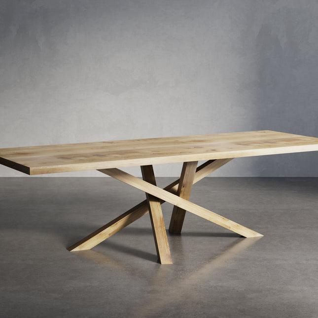 Ranby Oak Modern Dining Table Crossover Wooden Base