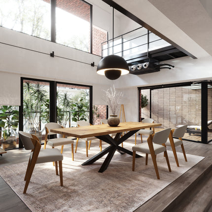 Brigg Dining Table Rustic Solid Wood Spider Steel Base Industrial Rustic Wood