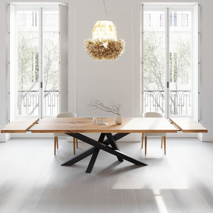 Solid Oak Extendable Dining Table with Crossover Steel Base CLAR 089