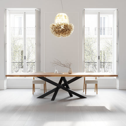 Solid Oak Extendable Dining Table with Crossover Steel Base CLAR 089