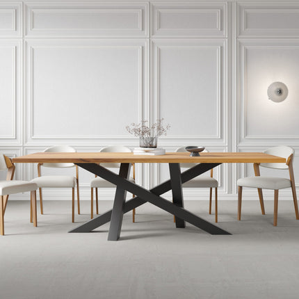 Solid Oak Dining Table with Crossover Steel Base – DURABLE HARDWOOD CLAR 081